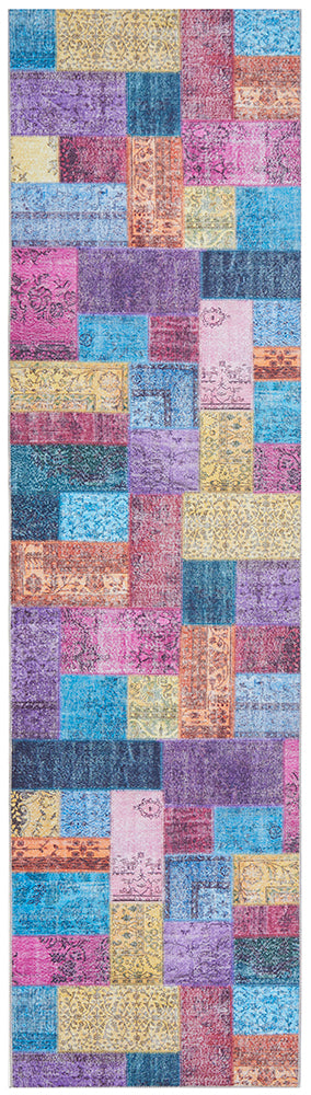 Mosaelle 167 Multicolour Boho Patchwork Polyester Rug & Runner
