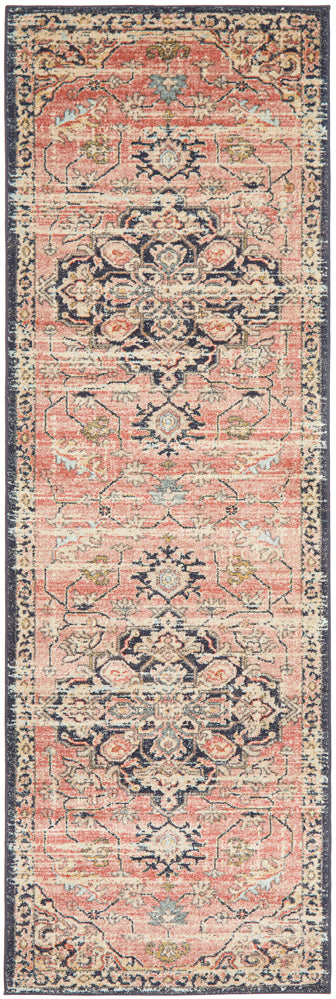 Antiqua 851 Brick Boho Floral Diamond Polypropylene Rug & Runner