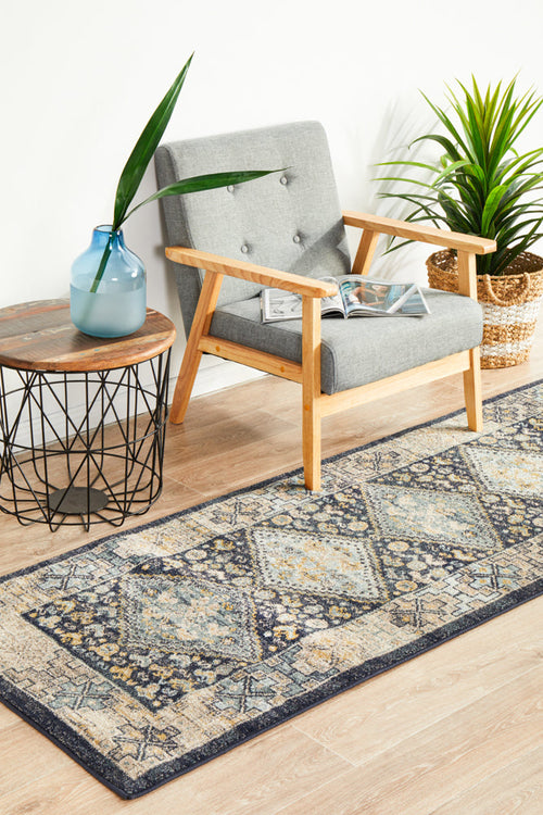 Antiqua 857 Navy Interlocking Diamond Polypropylene Hallway Runner