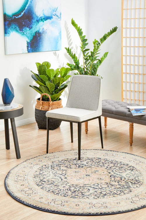 Antiqua 858 Midnight Distressed Oriental Polypropylene Round Rug