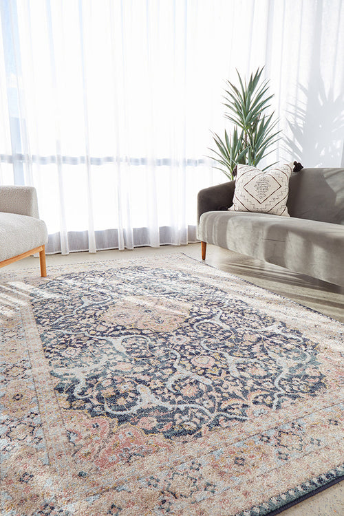 Antiqua 858 Midnight Distressed Oriental Polypropylene Rug & Runner