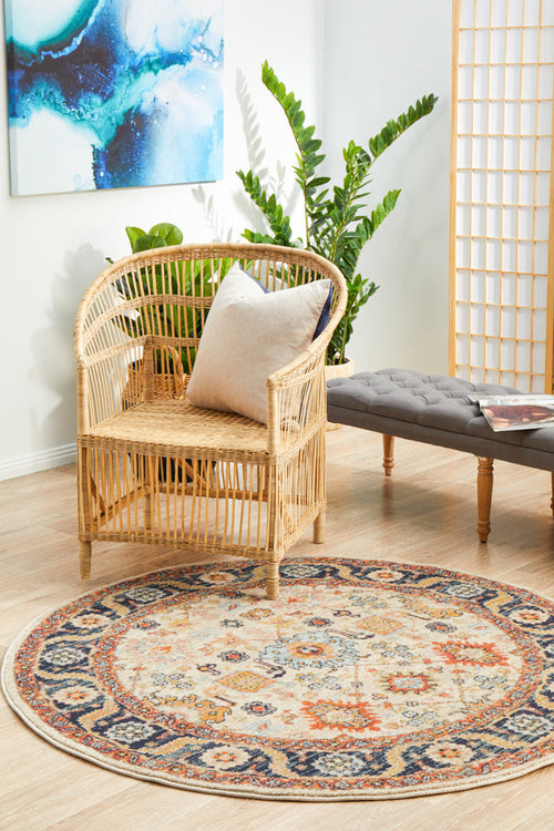 Antiqua 860 Dune Floral Border Polypropylene Round Rug
