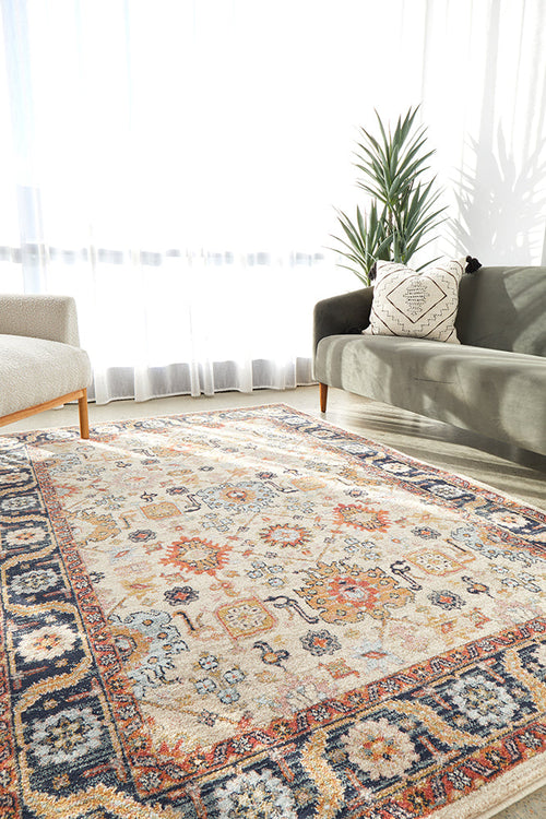 Antiqua 860 Dune Floral Border Polypropylene Rug & Runner