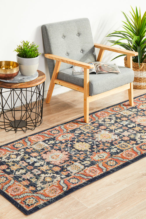 Antiqua 860 Navy Persian Floral Border Polypropylene Hallway Runner
