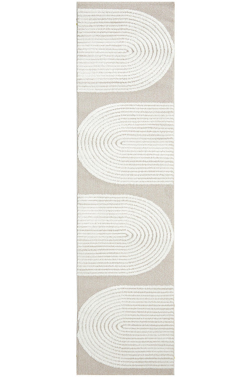 Arcadia Abbey Beige White Arch High Low Hallway Runner 12mm Thick