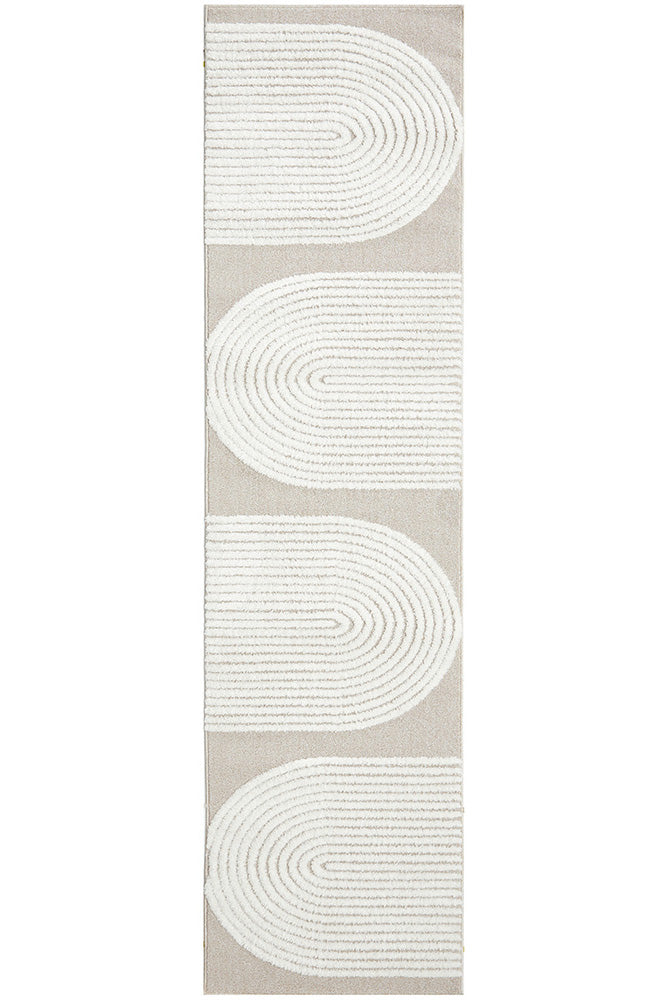 Arcadia Abbey Beige White Arch High Low Rug & Runner 12mm Thick