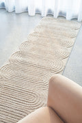 Arcadia Carl Beige Mid Century Oval High Low Hallway Runner 12mm Thick