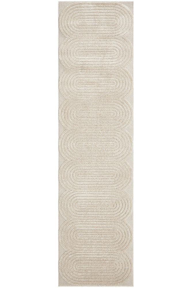 Arcadia Carl Beige Mid Century Oval High Low Rug & Runner 12mm Thick