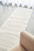 Arcadia Carl White Mid Century Oval High Low Hallway Runner 12mm Thick