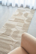Arcadia Leo Beige Art Deco Geometric High Low Hallway Runner 12mm Thick