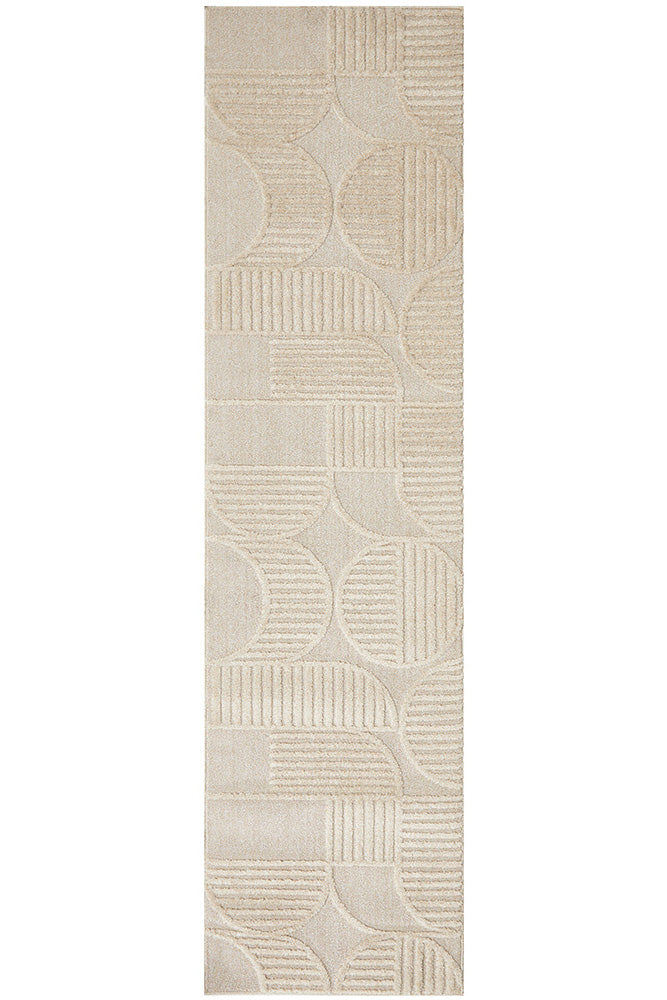 Arcadia Leo Beige Art Deco Geometric High Low Rug & Runner 12mm Thick