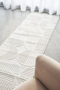 Arcadia Leo White Art Deco Geometric High Low Hallway Runner 12mm Thick
