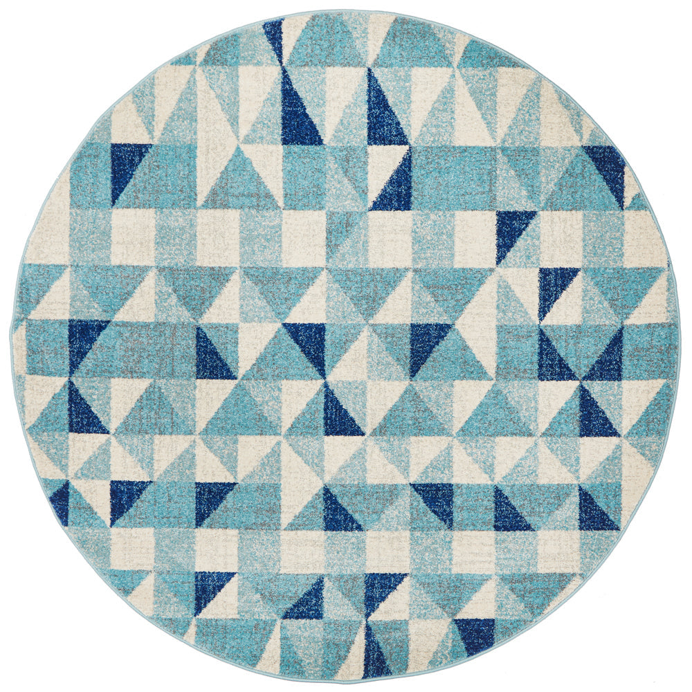 Mirage Illusion Modern Geo Blue Ivory Round Rug