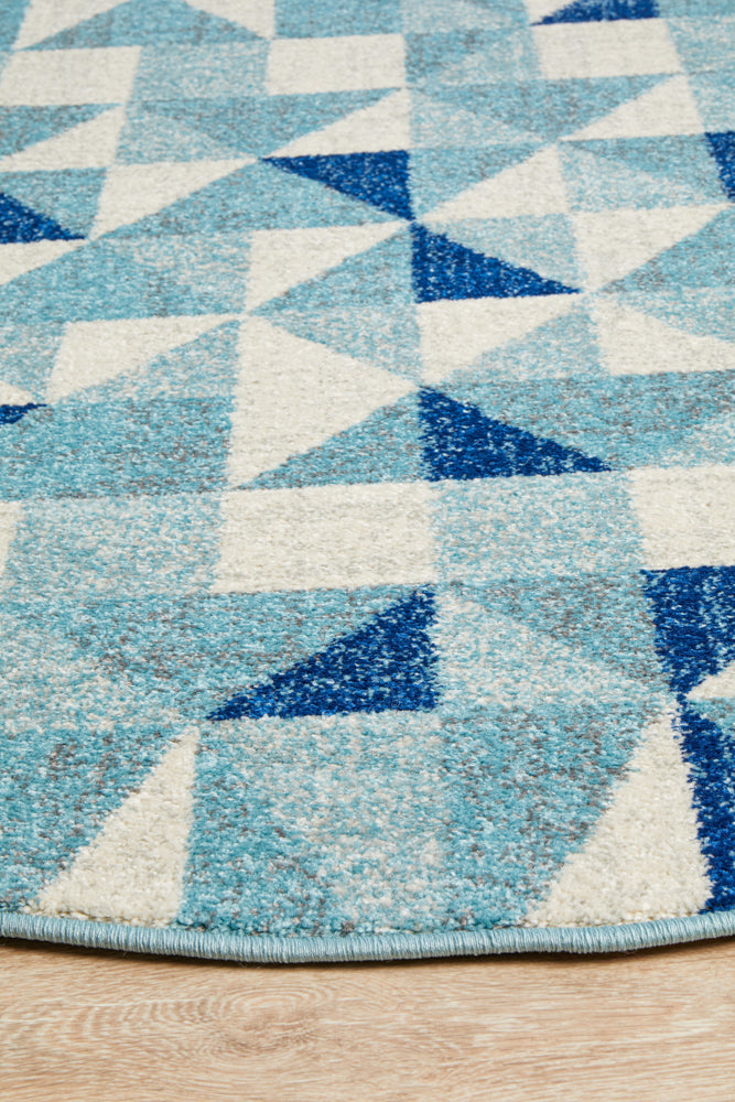 Mirage Illusion Modern Geo Blue Ivory Round Rug