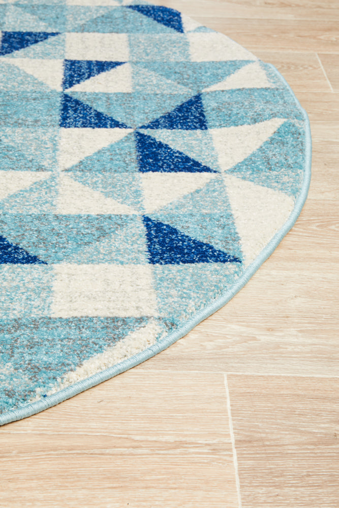 Mirage Illusion Modern Geo Blue Ivory Round Rug