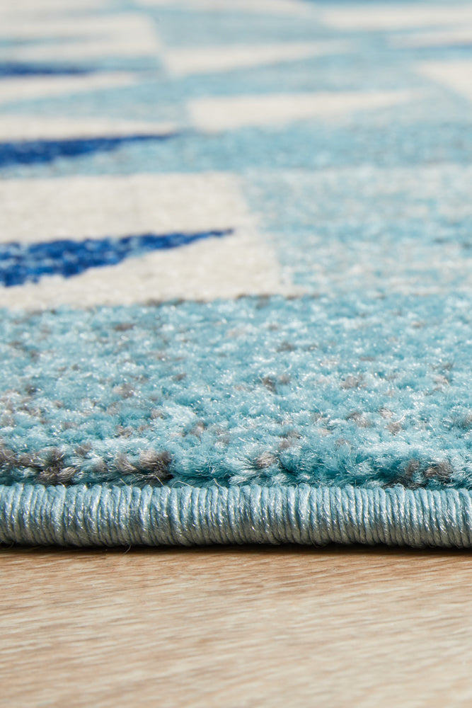 Mirage Illusion Modern Geo Blue Ivory Round Rug