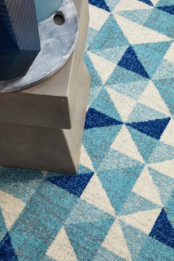 Mirage Illusion Modern Geo Blue Ivory Round Rug
