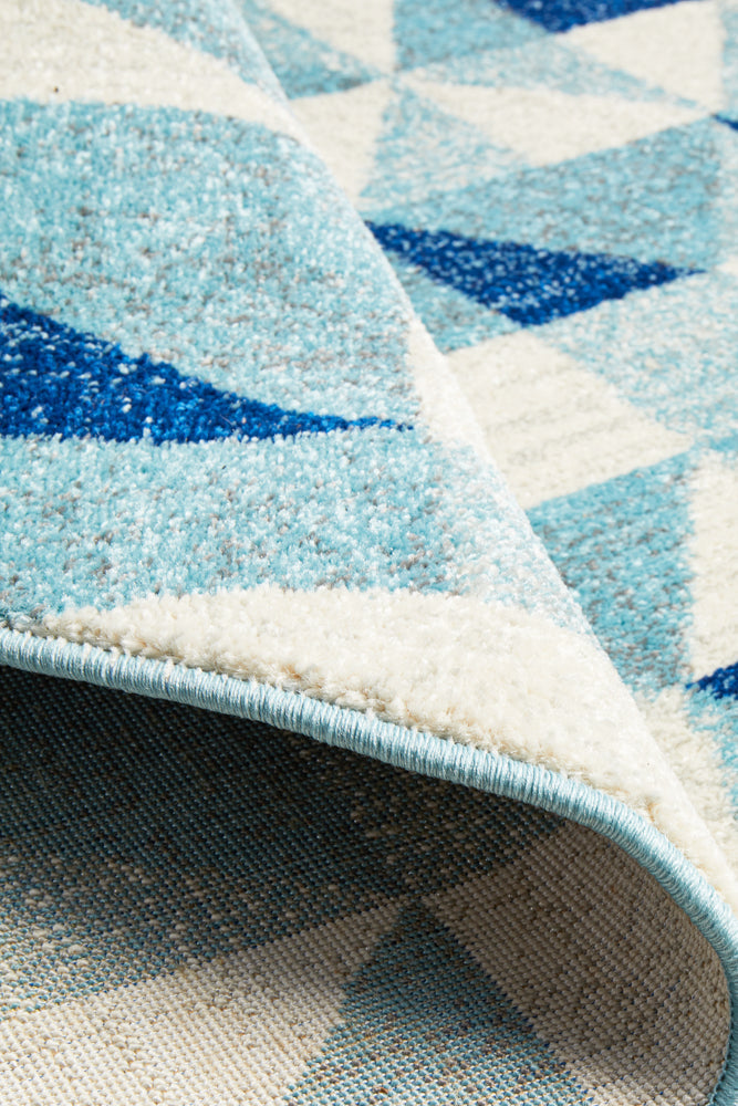 Mirage Illusion Modern Geo Blue Ivory Round Rug