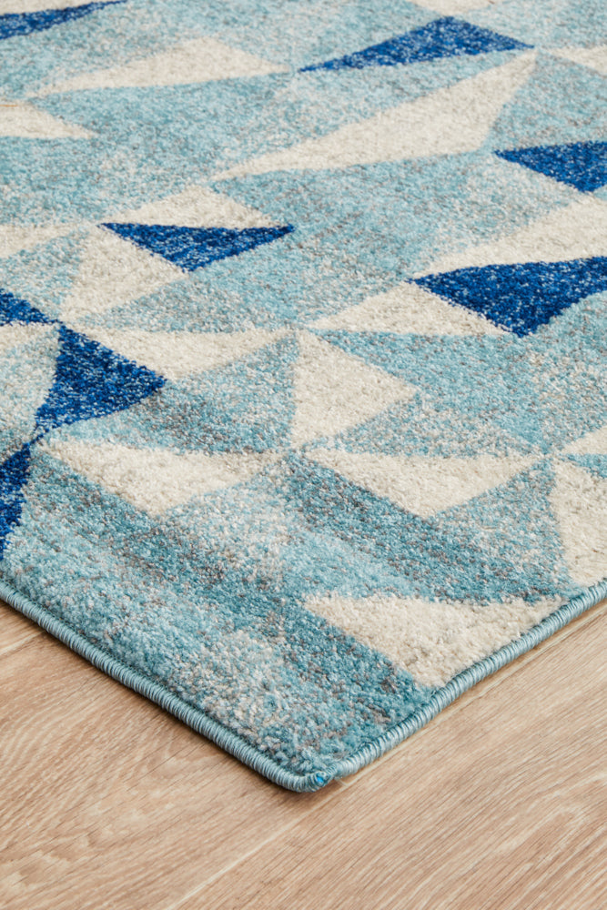 Mirage Illusion Modern Geo Blue Ivory Runner Rug