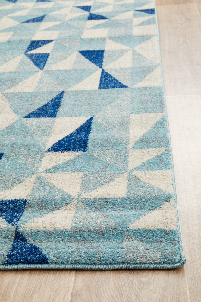 Mirage Illusion Modern Geo Blue Ivory Runner Rug