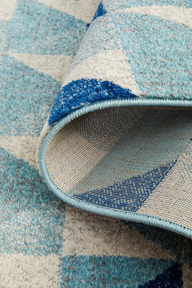 Mirage Illusion Modern Geo Blue Ivory Runner Rug