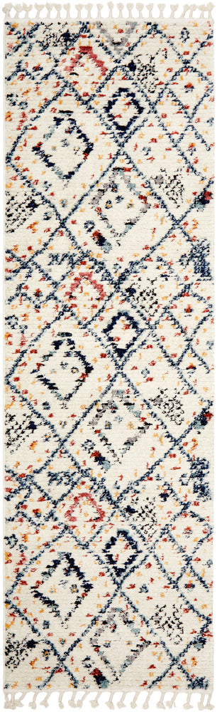Zahara 111 White Moroccan Diamond Polypropylene Rug & Runner