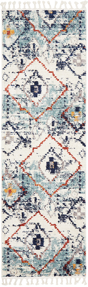 Zahara 444 Blue Moroccan Geometric Polypropylene Rug & Runner