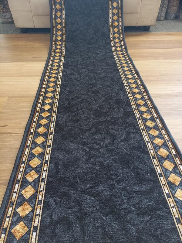 Rubber Back Hall Runner Huff Life 67cm wide Slate by the Meter