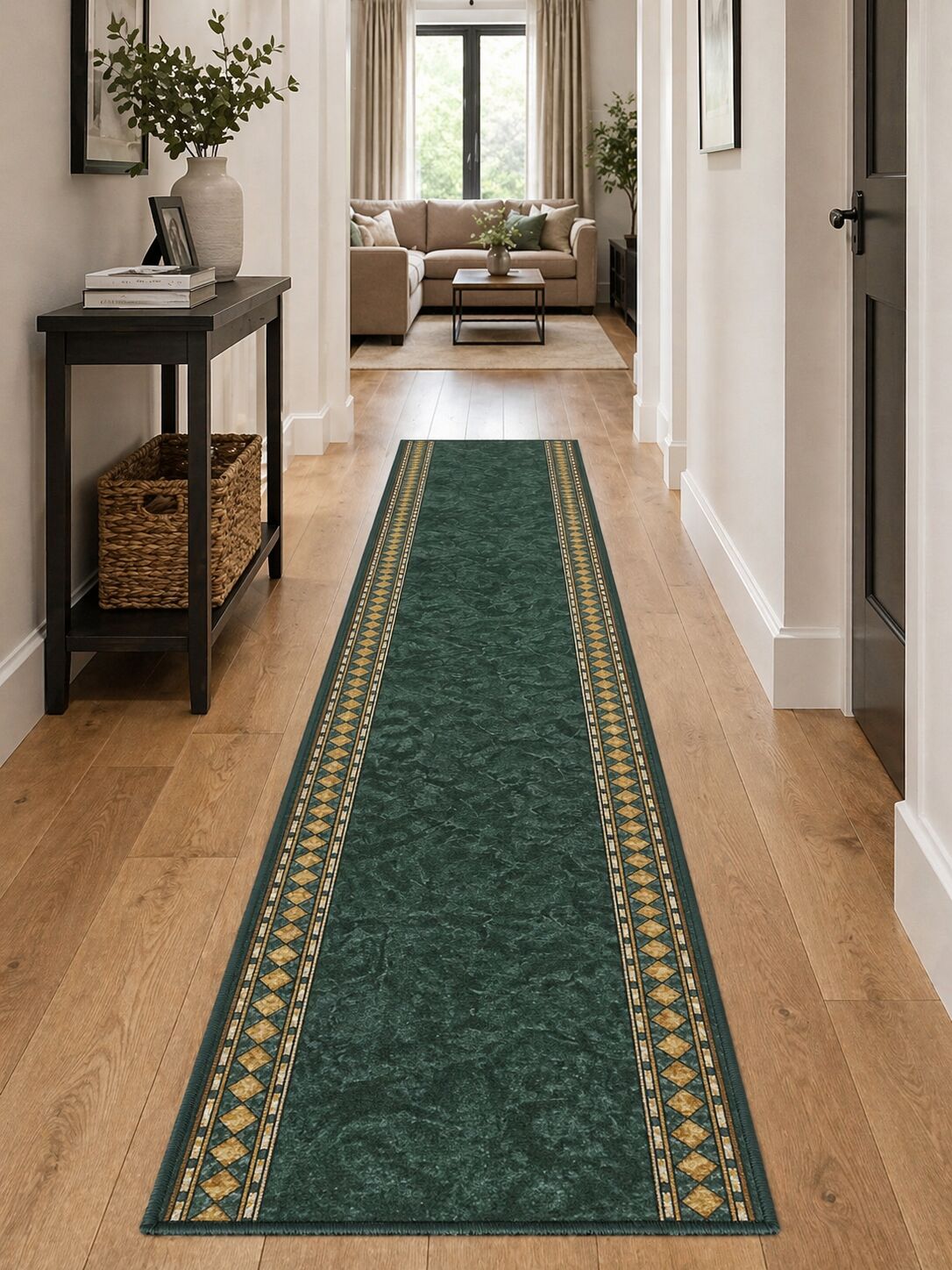 Rubber Back Hall Runner Life Huff 67cm wide Green by the Meter