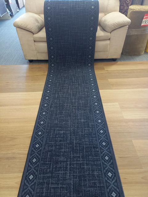Rubber Back Hall Runner Charcoal Argyle 67cm Wide by the meter