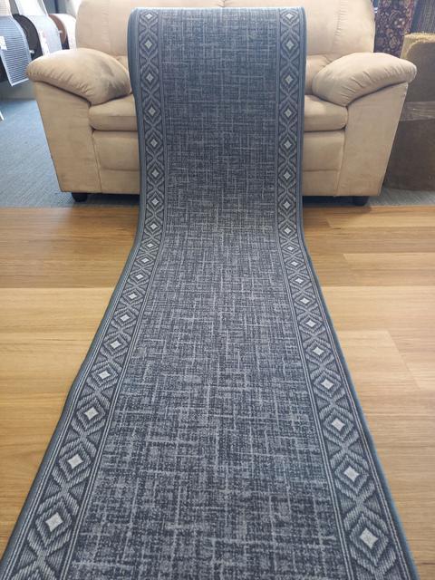 Rubber Back Hall Runner Grey Argyle 67cm Wide by the meter