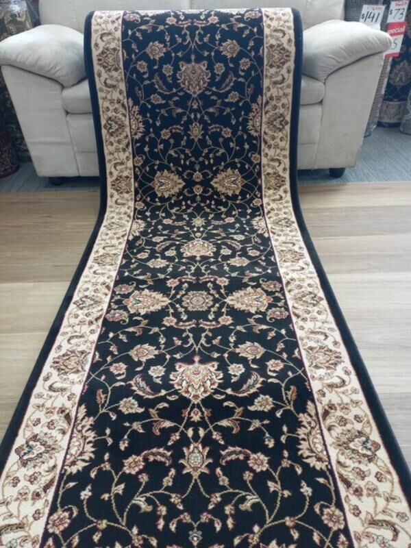 Hall Runner 80cm Wide Heritage Black All Over by the Meter Soft Feel Pile