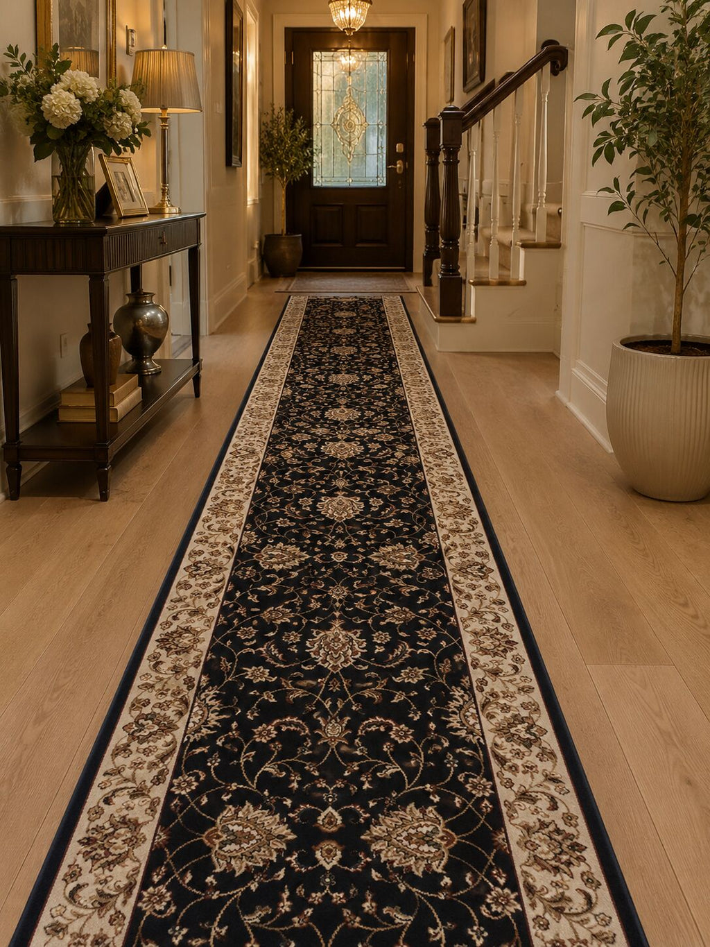Hall Runner 80cm Wide Heritage Black All Over by the Meter Soft Feel Pile
