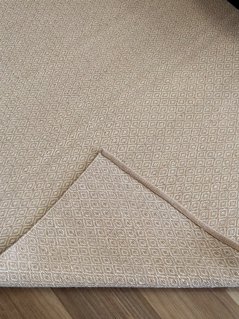 Flatweave Wool Rugs Durrie Beige Cream Diamonds 160x230cm
