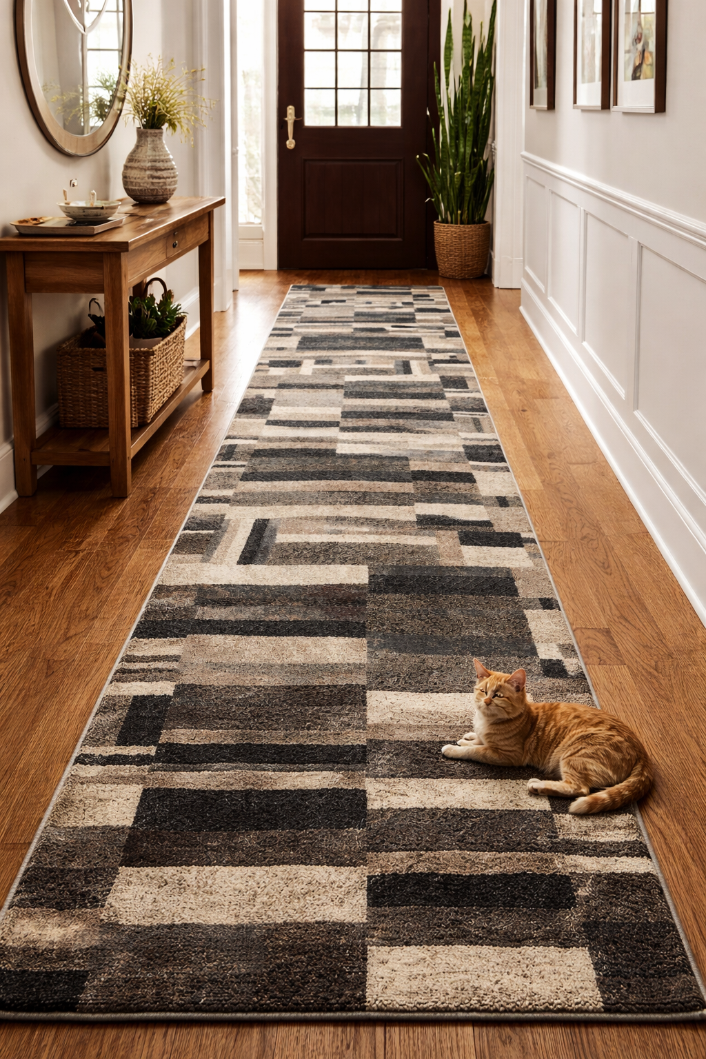 Hall Runner Florence Rectangles Beige 80cm Wide by the Meter