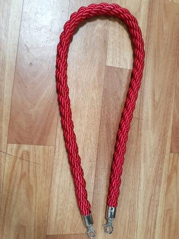 Silky Braided Rope 32mm x 1.5m Silver End for Barrier Crowd Bollards Red Gold Black Blue White or Silver