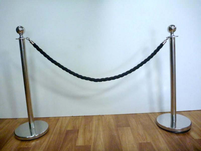 3 Stainless Steel Queue Barrier Bollard Posts & 2 Twist Braided Ropes With Silver Hook Ends Package Deal
