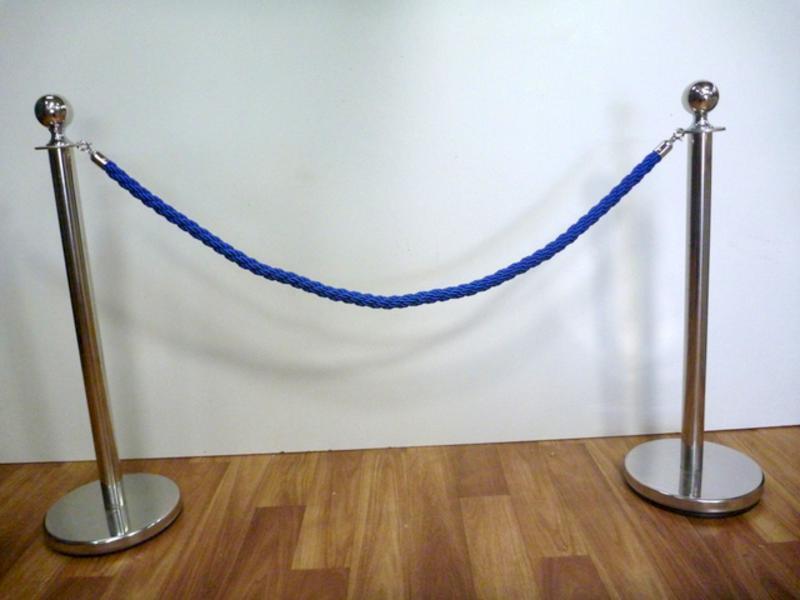10 Stainless Steel Queue Barrier Bollard Posts & 9 Silky Twist Braided Ropes Package Deal