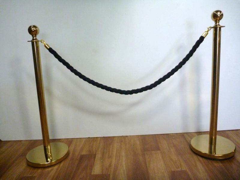 10 Gold Stanchion Queue Barrier Bollard Posts & 9 Silky Twist Braided Ropes Package Deal