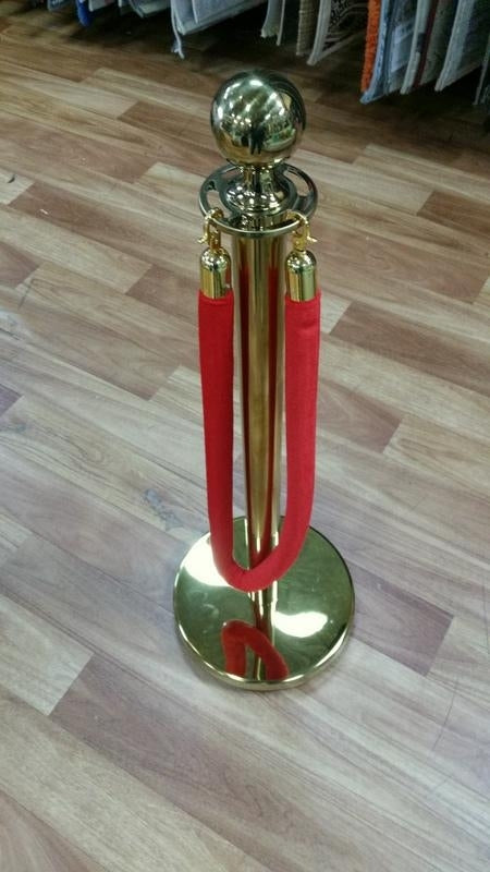 10 Gold Stanchion Queue Barrier Bollard Posts & 9 Velvet Cord Ropes Package Deal