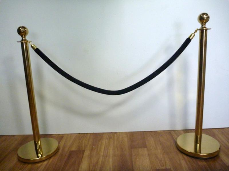 10 Gold Stanchion Queue Barrier Bollard Posts & 9 Velvet Cord Ropes Package Deal
