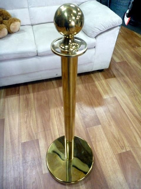 10 Gold Stanchion Queue Barrier Bollard Posts & 9 Velvet Cord Ropes Package Deal
