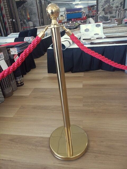 10 Gold Stanchion Queue Barrier Bollard Posts & 9 Velvet Cord Ropes Package Deal