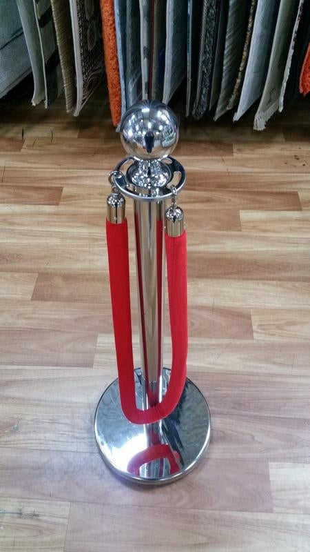 10 Stainless Steel Stanchion Queue Barrier Bollard Posts and 9 Velvet Cord Ropes Package Deal