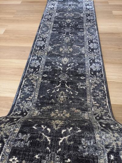 Persian Design Hall Runner Chorus Charcoal Grey Allover 80cm wide by the meter Soft Feel