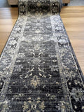 Persian Design Hall Runner Chorus Charcoal Grey Allover 80cm wide by the meter Soft Feel