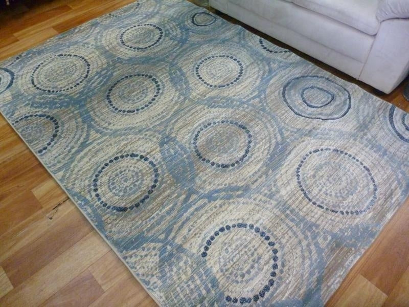 Modern Contemporary Design Floor Rugs Florence Circles in Circles Beige n Light Blue