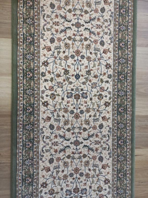 Persian Design Hallway Runner by the Meter 80 or 100cm Wide Elite Cream Green Allover Soft High Quality