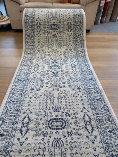 Persian Design Hall Runner Chorus Cream Blue Allover Detailed 80cm wide by the meter Soft Feel