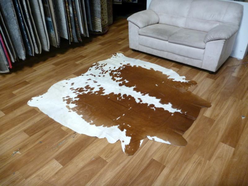 Beautiful Natural Cow Hide Solid White Brown Area Floor Rugs 164x177cm